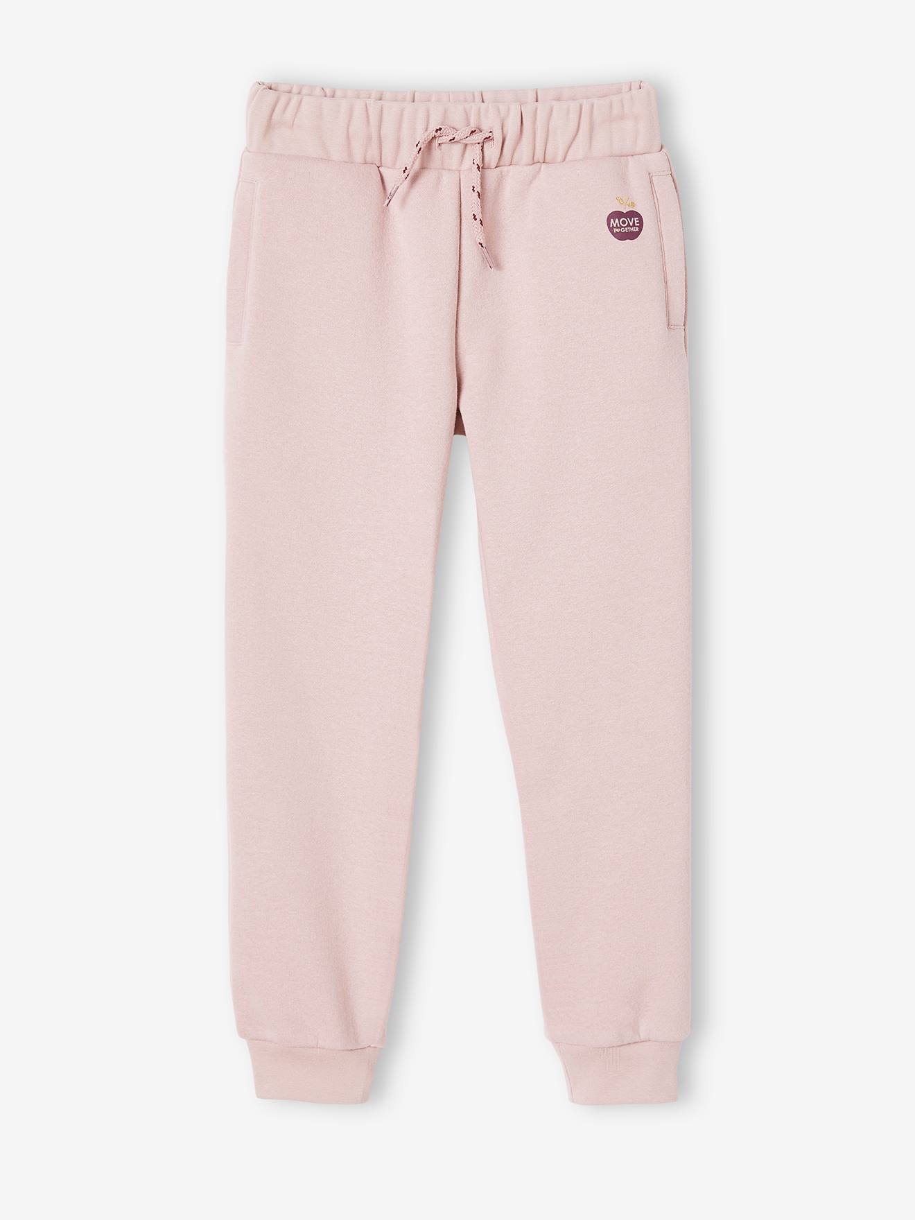 Fleece Joggers for Girls pink light solid with design