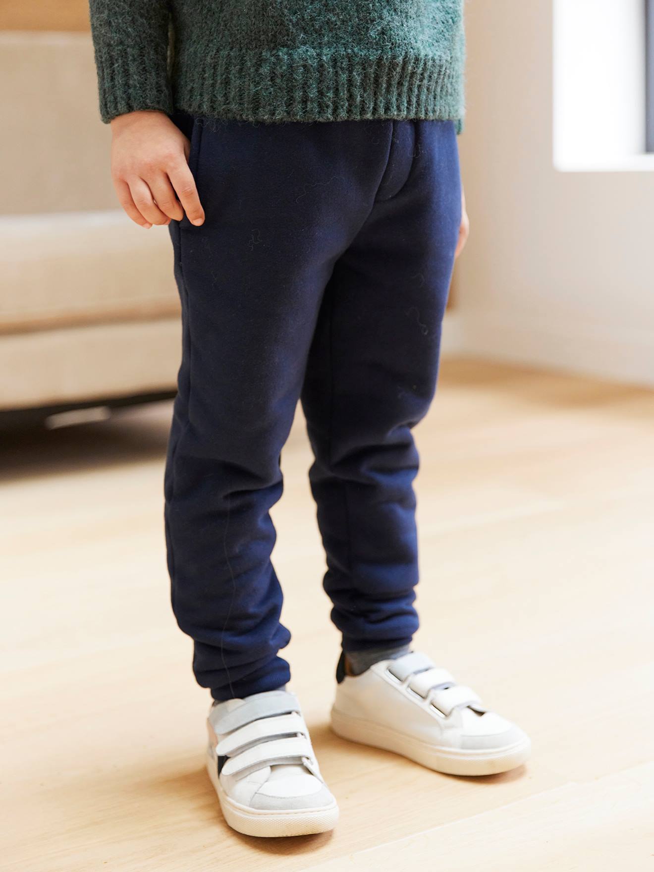 Fleece Joggers with Sherpa Lining for Boys navy blue