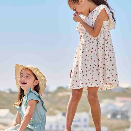 Floral Dress in Jersey Knit with Relief, for Girls ecru