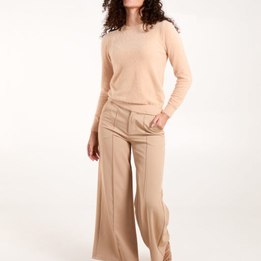 Fluffy Knit Scoop Neck Jumper - M/L / STONE