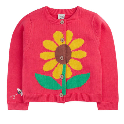 Frugi Pure Cotton Sunflower Knitted Cardigan (1-10 Yrs) Pink