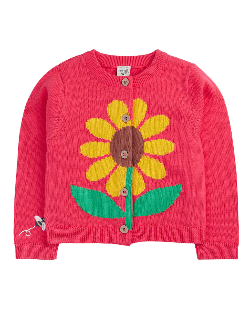 Frugi Pure Cotton Sunflower Knitted Cardigan (1-10 Yrs) Pink
