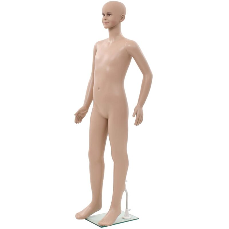 Full Body Child Mannequin with Glass Base Beige 140 cm Vidaxl