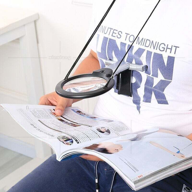 Giant magnifying glass with LED light - Hands-free - For reading - For the neck and desk