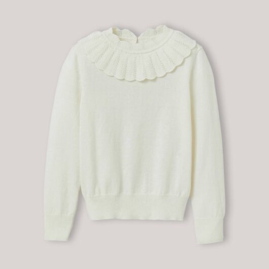 Girl's pierrot collar jumper in cotton and wool CYRILLUS ecru