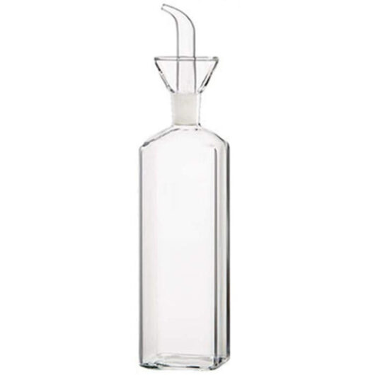 Glass bottle with a pouring spout for olive oil or vinegar