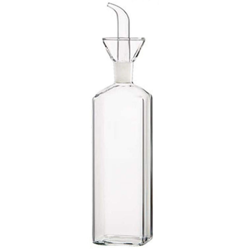 Glass bottle with a pouring spout for olive oil or vinegar