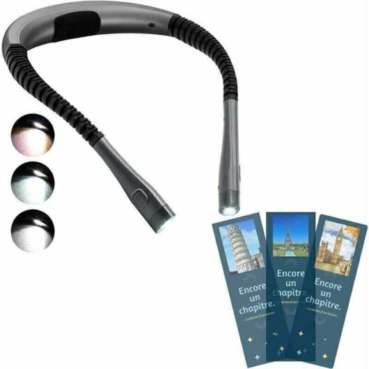 Glocusent Rechargeable Neck Reading Light, Bed Reading Lamp, 3 Colors, 6 Brightness Levels, Foldable Arms, Long Battery Life, Perfect for Reading,