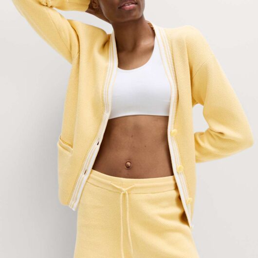 Goodmove Knitted Relaxed Fit V Neck Cardigan Straw