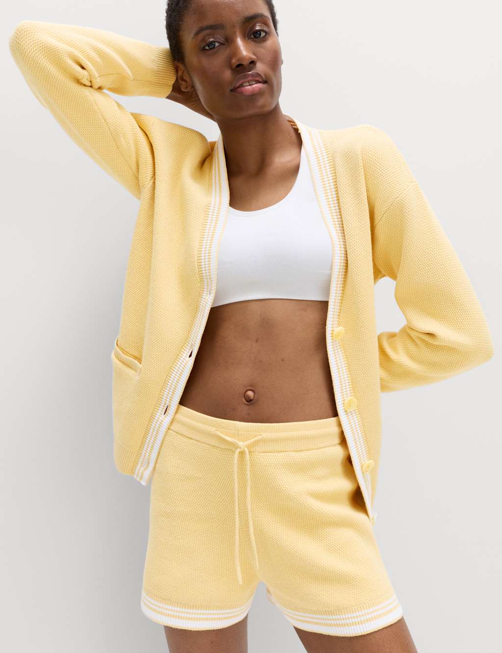 Goodmove Knitted Relaxed Fit V Neck Cardigan Straw