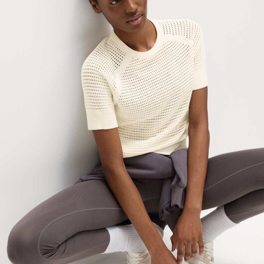 Goodmove Open Knit Crew Neck Top Vanilla