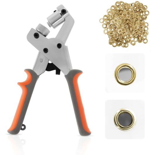 Grommet Tool Kit, Grommet Press, Grommet Pliers, Hand Set with 300 Pcs 10.5mm Gold Grommets, Portable Metal Eyelets for Belts, Crafts, Posters