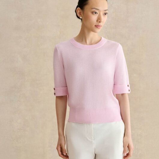HOBBS Knitted Crew Neck Top with Merino Wool Pink