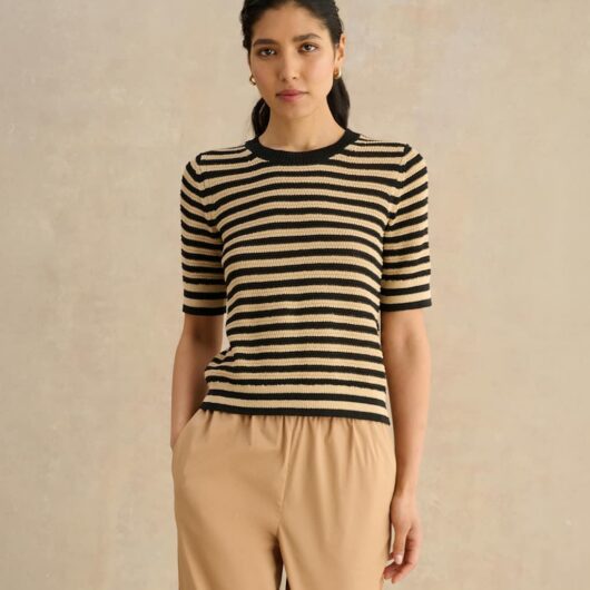 HOBBS Knitted Striped T-Shirt Black Mix