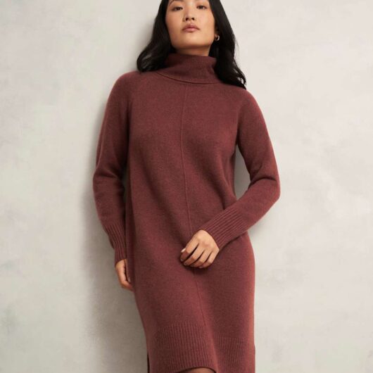 HOBBS Merino Wool Blend Knitted Dress with Alpaca Brown Mix