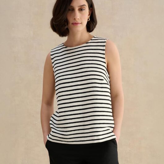 HOBBS Pure Cotton Striped Knitted Vest White Mix