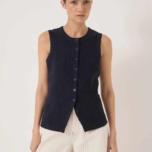 HUSH Cotton Rich Textured Knitted Vest Navy