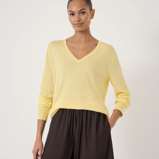 HUSH Lightweight V-Neck Jumper Yellow