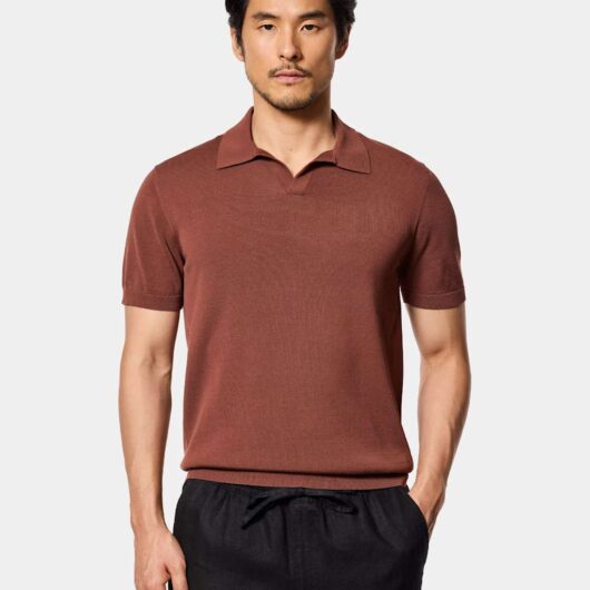 Hawes & Curtis Pure Cotton Knitted Polo Shirt Brown
