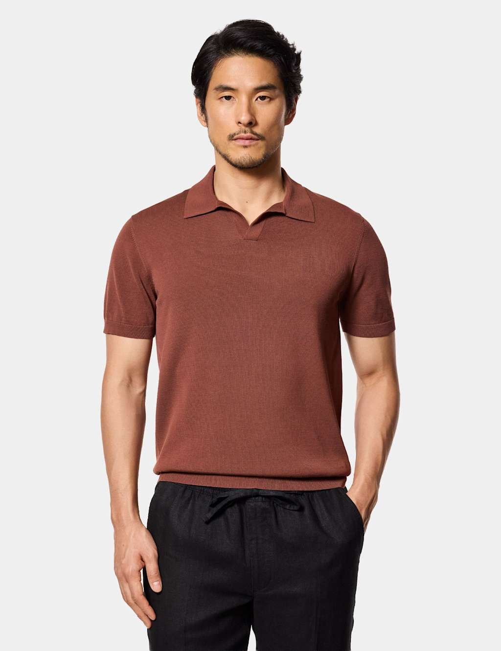 Hawes & Curtis Pure Cotton Knitted Polo Shirt Brown