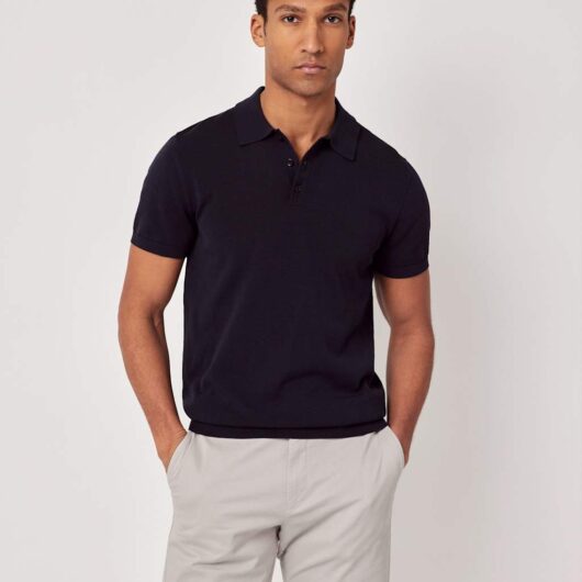 Hawes & Curtis Pure Cotton Knitted Polo Shirt Navy
