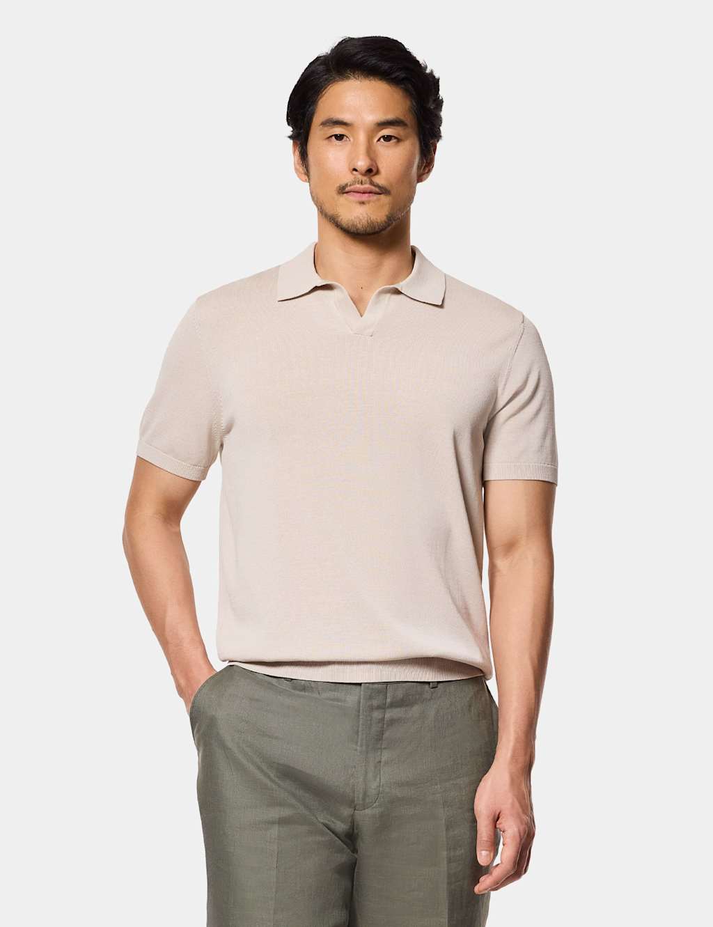 Hawes & Curtis Pure Cotton Knitted Polo Shirt Taupe