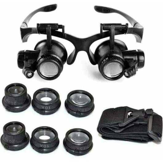 Headband Magnifier, Forehead Magnifier, Magnifying Glasses, LED Light, 10x, 15x, 20x and 25x Magnification