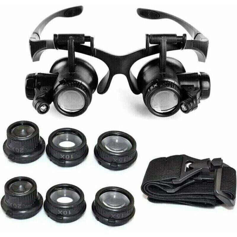 Headband Magnifier, Forehead Magnifier, Magnifying Glasses, LED Light, 10x, 15x, 20x and 25x Magnification