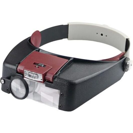 Headband Magnifier for Watchmakers, Jewelers, Reading, Hands-Free with LED Light, Red