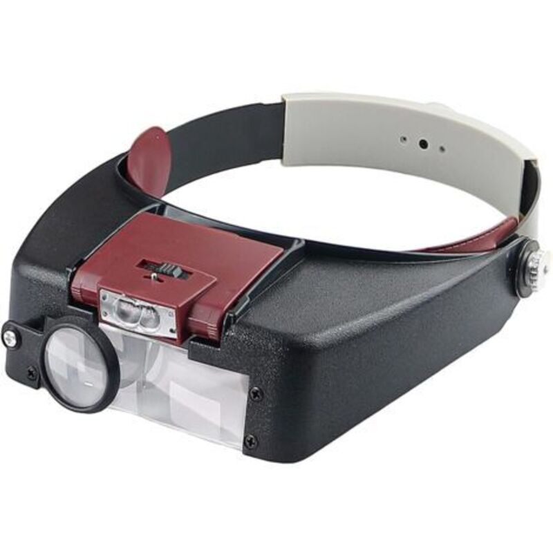 Headband Magnifier for Watchmakers, Jewelers, Reading, Hands-Free with LED Light, Red