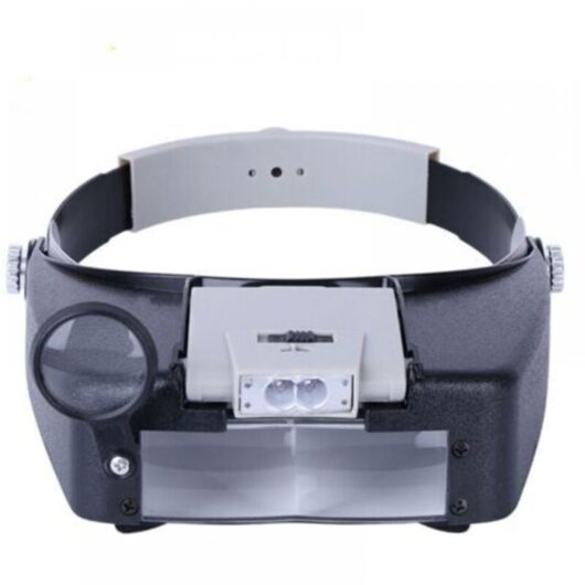 Headband Magnifier for Watchmakers, Jewelers, Reading, Hands-Free with LED Lighting, Gray