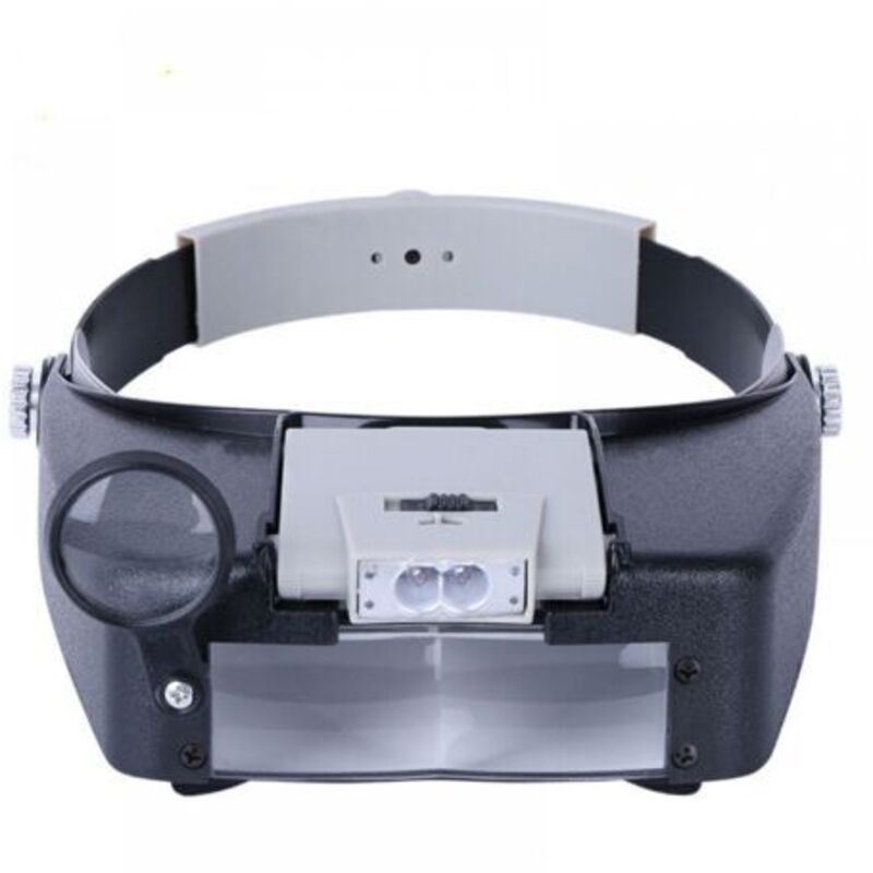 Headband Magnifier for Watchmakers, Jewelers, Reading, Hands-Free with LED Lighting, Gray