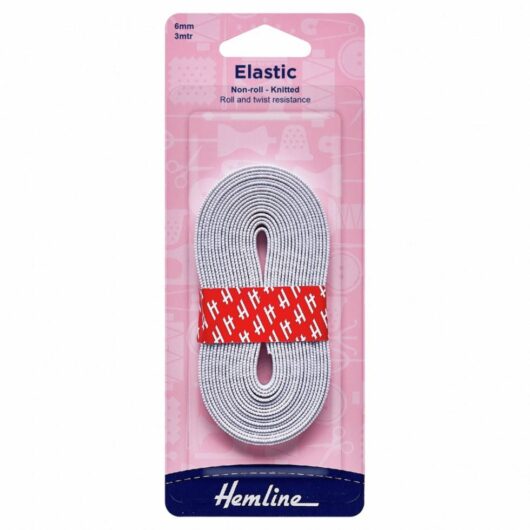 Hemline Non Roll Knitted Elastic White