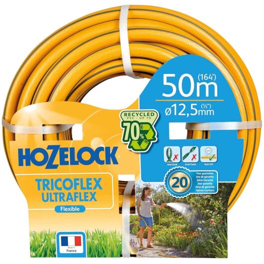 Hozelock Tricoflex Ultraflex Anti Kink and Anti Twist Hose Pipe 1/2" / 12.5mm 50m Yellow
