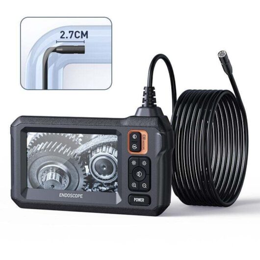 Industrial endoscopic inspection camera, 4.3" IPS endoscopic sewer camera, IP67 waterproof snake camera with 8 LED lights, 5m semi-rigid cable,