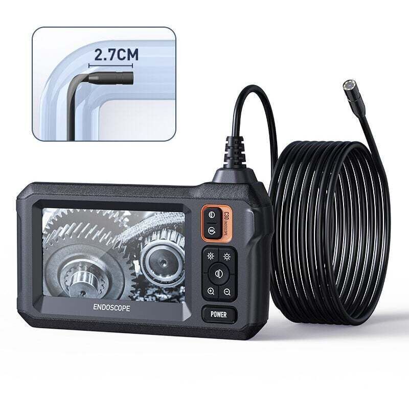 Industrial endoscopic inspection camera, 4.3" IPS endoscopic sewer camera, IP67 waterproof snake camera with 8 LED lights, 5m semi-rigid cable,
