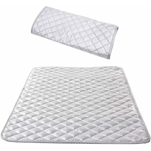 Insulated Ironing Board Cover, Cotton Steam Ironing Mat, Portable Tabletop Ironing Mat for Washing Machine, Dryer, Travel, Home, Silver, 48 x 85 cm