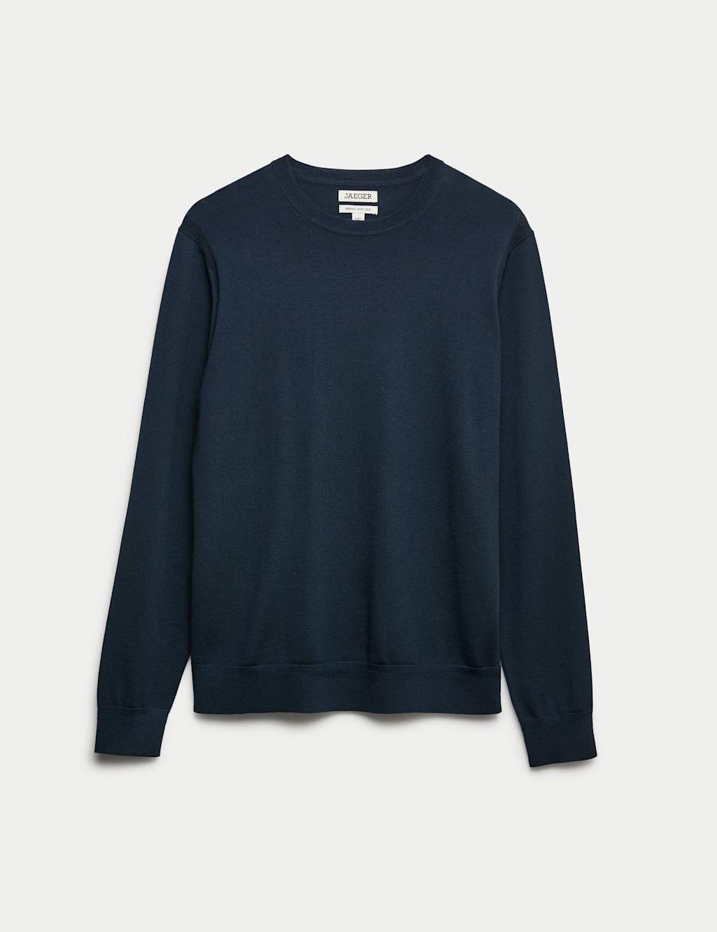 JAEGER Extra Fine Merino Wool Crew Neck Jumper with Silk Navy