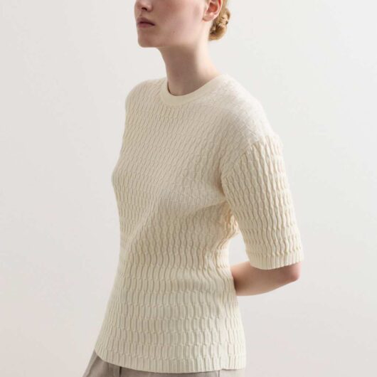 JAEGER Merino Rich Textured Knitted T-Shirt Ivory