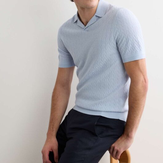 JAEGER Merino Wool with Silk Knitted Polo Shirt Light Blue