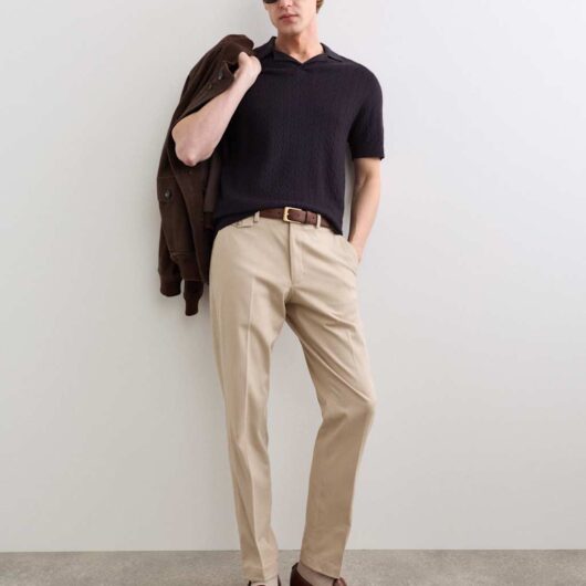 JAEGER Merino Wool with Silk Knitted Polo Shirt Navy