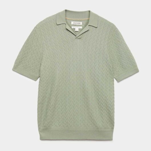 JAEGER Merino Wool with Silk Knitted Polo Shirt Sage