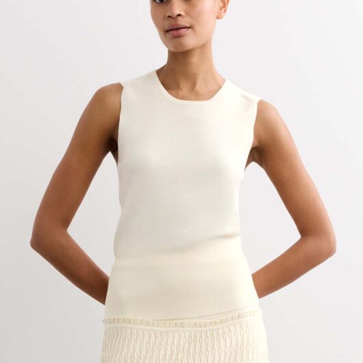 JAEGER Pure Merino Wool Knitted Vest Top Ivory