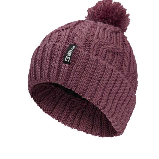 Jack Wolfskin Wool Blend Fleece Lined Pompom Hat Dark Pink
