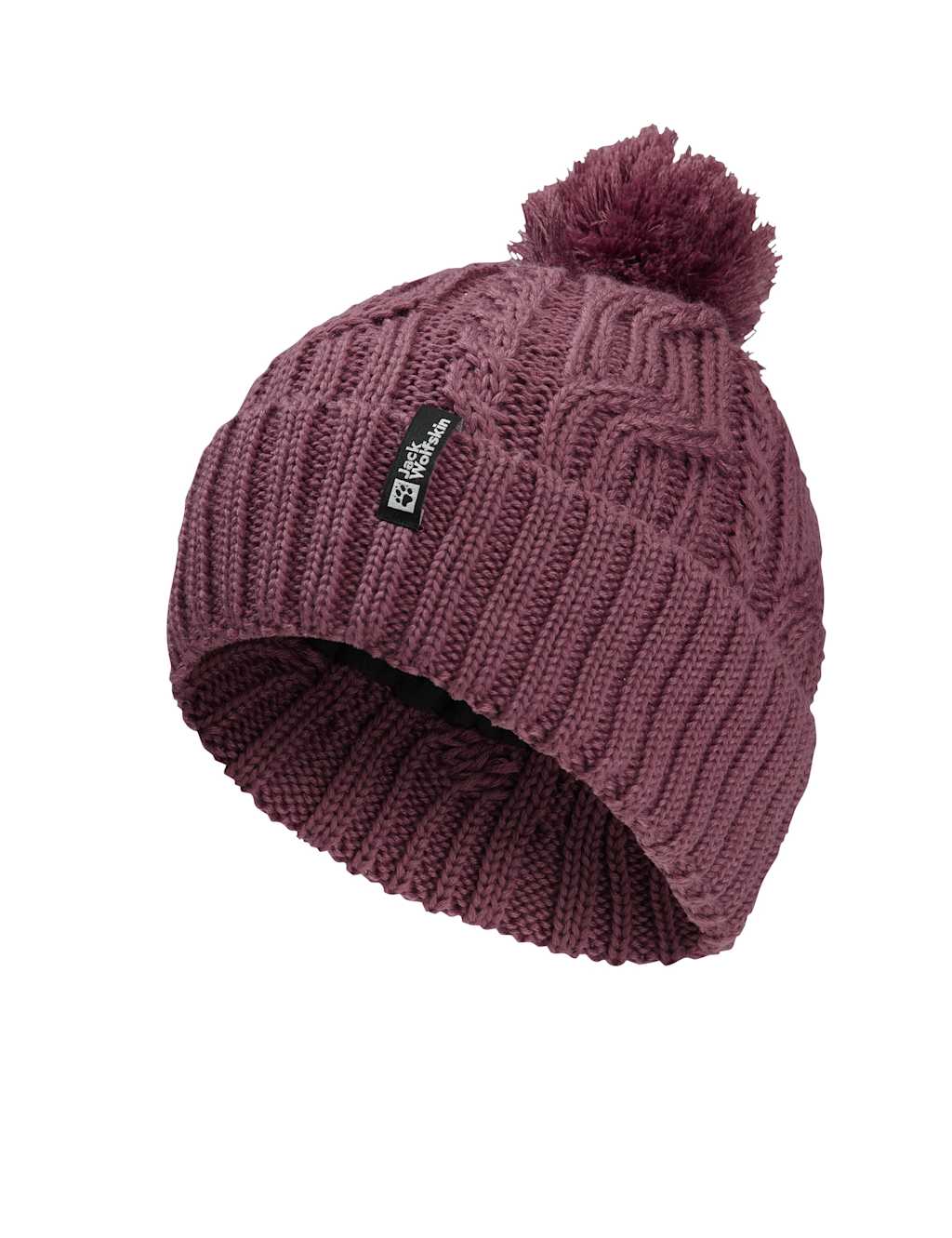 Jack Wolfskin Wool Blend Fleece Lined Pompom Hat Dark Pink