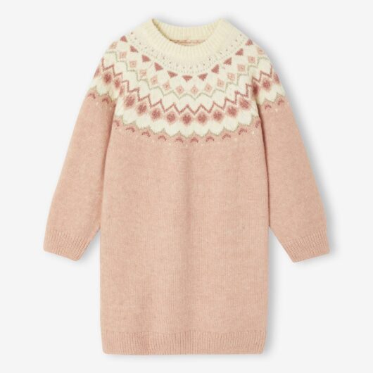 Jacquard Knit Dress for Girls rosy