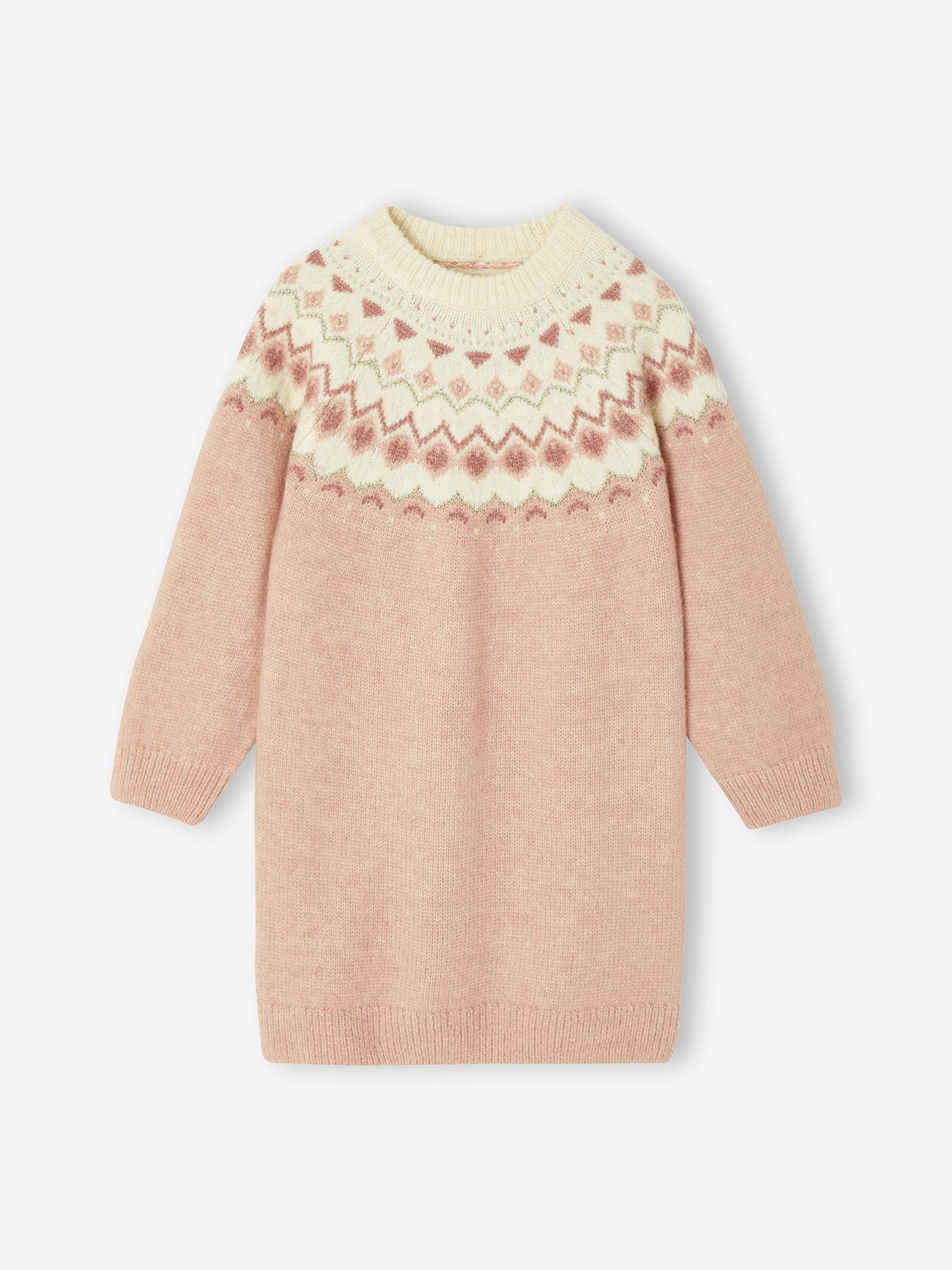 Jacquard Knit Dress for Girls rosy