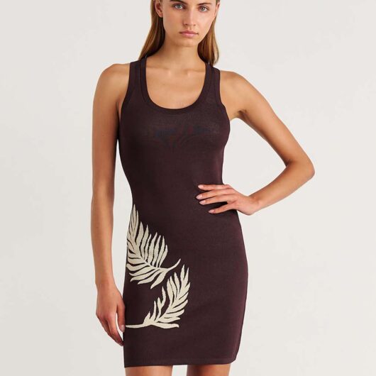 Jag Knitted Printed Scoop Neck Mini Bodycon Dress Brown