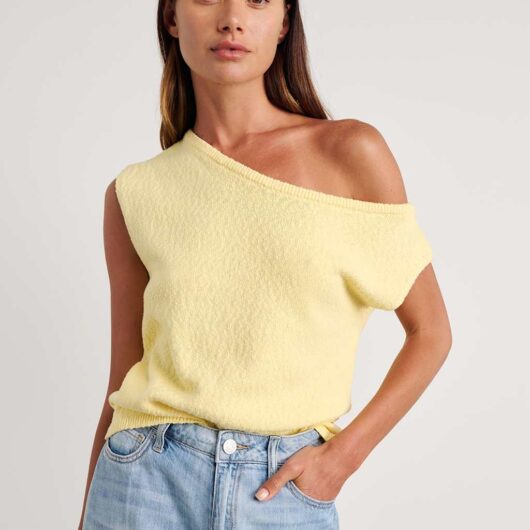 Jag Pure Cotton Textured Knitted Top Yellow