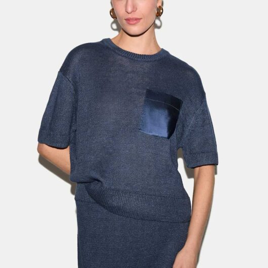 Jigsaw Pure Linen Textured Knitted Top Blue